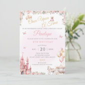 Roze Prinses Verjaardagsfeest Nodig Sprookje uit Kaart (Staand voorkant)