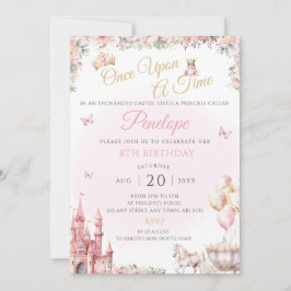 Roze Prinses Verjaardagsfeest Nodig Sprookje uit Kaart