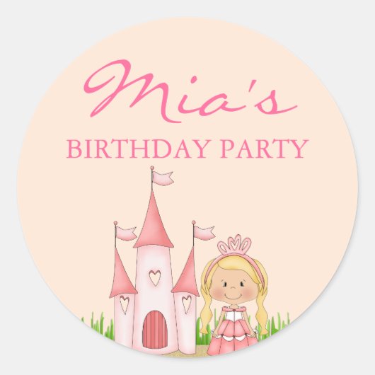 Roze Prinses Verjaardagssticker Ronde Sticker (Voorkant)