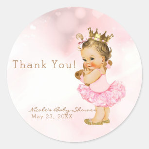 Roze Prinses Vintage Baby Meisje Feest Favor Ronde Sticker