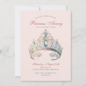 Roze Prinses Waterverf Tiara Verjaardag Kaart (Voorkant)