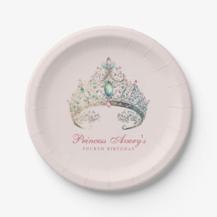 Roze Prinses Waterverf Tiara Verjaardag Papieren Bordje