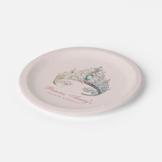 Roze Prinses Waterverf Tiara Verjaardag Papieren Bordje (Gekanteld)