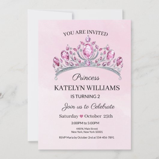 Roze Prinses Waterverf Verjaardag  Kaart (Voorkant)
