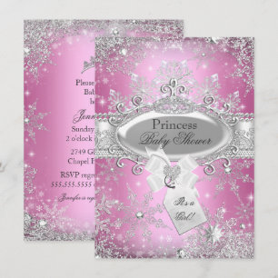 Roze Prinses Winter Wonderland Baby Shower Uitnodi Kaart