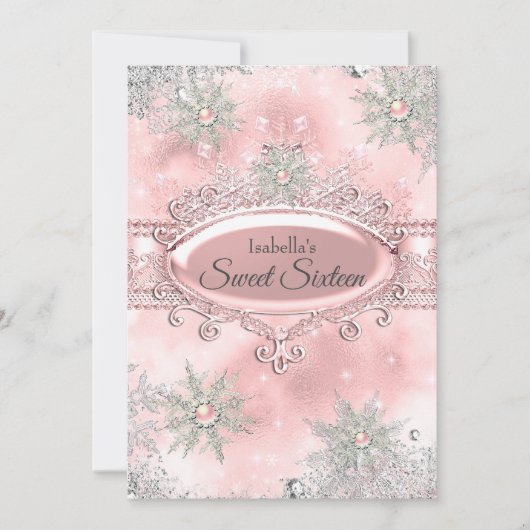 Roze Prinses Winter Wonderland Sweet 16 Kaart (Voorkant)