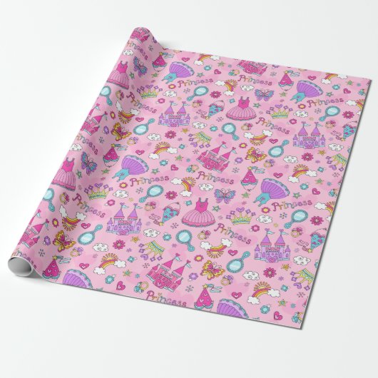Roze prinses wrapppapier, 30 x 6 inch cadeaupapier (Uitgerold)