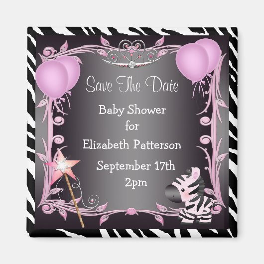Roze Prinses Zebra Baby shower Save The Date Magneet (Voorkant)
