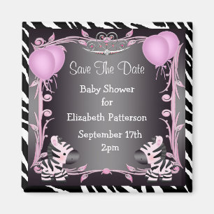Roze Prinses Zebra Baby shower Save The Date Magneet