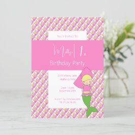 Roze Prinses Zeemeermin 1e Verjaardagsfeest Kaart