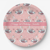  Roze Prinses Zwanen Baby Meisje 1e Verjaardag Papieren Bordje (Voorkant)