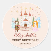 Roze Prinsessen en Ridders Meisje Verjaardag Ronde Sticker (Voorkant)
