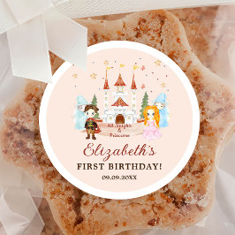 Roze Prinsessen en Ridders Meisje Verjaardag Ronde Sticker