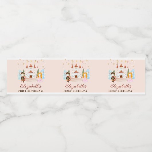 Roze Prinsessen en Ridders Meisje Verjaardag Waterfles Etiket (Enkel label)