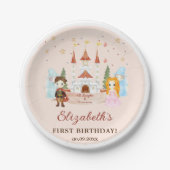 Roze Prinsessen en Ridders Meisje Verjaardagsfeest Papieren Bordje (Voorkant)