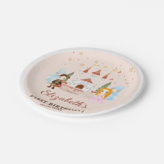 Roze Prinsessen en Ridders Meisje Verjaardagsfeest Papieren Bordje (Gekanteld)