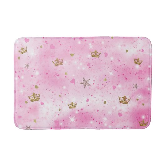 Roze Prinsessen Harten Sterren Kronen Glitters Gla Badmat (Voorkant)
