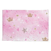 Roze Prinsessen Harten Sterren Kronen Glitters Gla Kussensloop (Achterkant)