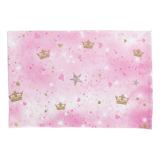 Roze Prinsessen Harten Sterren Kronen Glitters Gla Kussensloop (Voorkant)