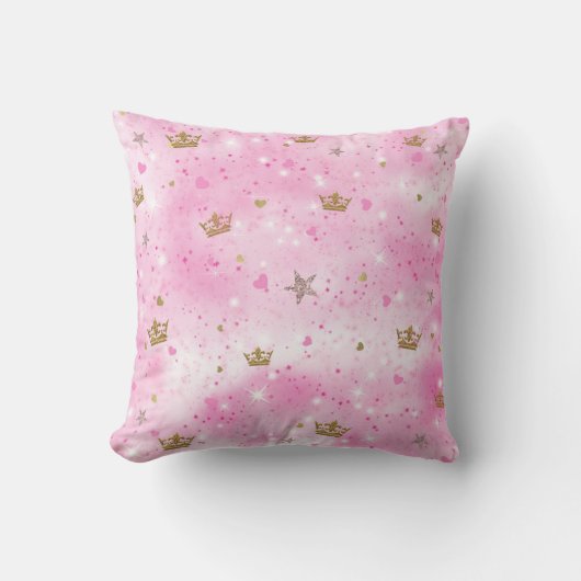 Roze Prinsessen Harten Sterren & Kronen Kussen (Voorkant)