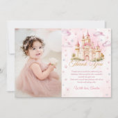 Roze Prinsessen Kasteel Verjaardag Foto Bedankt Ka (Voorkant)