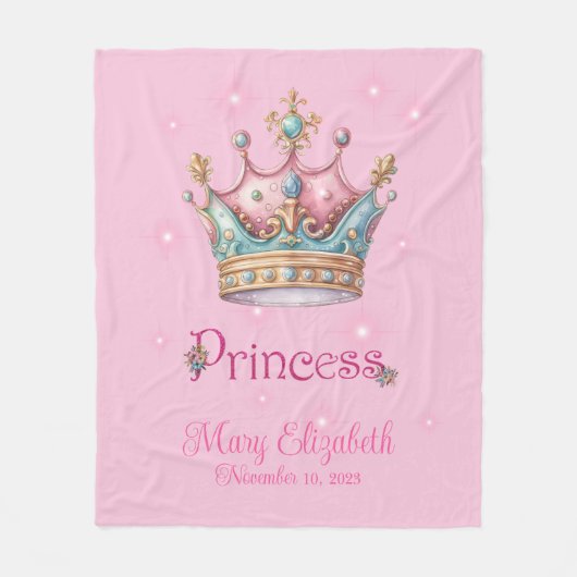 Roze Prinsessen Kroon Fleece Deken (Voorkant)