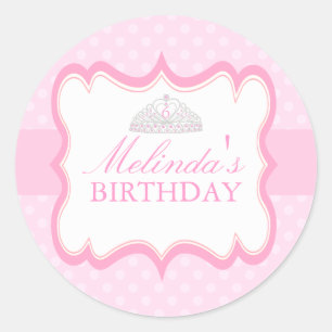 Roze Prinsessen Kroon Meisjes Verjaardagssticker Ronde Sticker