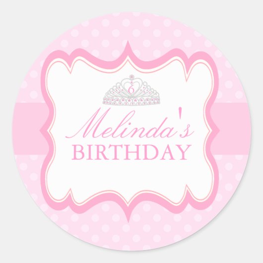 Roze Prinsessen Kroon Meisjes Verjaardagssticker Ronde Sticker (Voorkant)