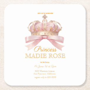 Roze Prinsessen Kroon Sprookje Verjaardag Kartonnen Onderzetters