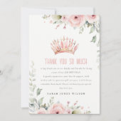 Roze Prinsessen Kroon Tiara Bloem Foto Verjaardag Bedankkaart (Voorkant)