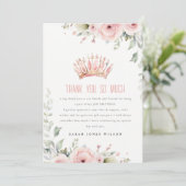 Roze Prinsessen Kroon Tiara Bloem Foto Verjaardag Bedankkaart (Staand voorkant)