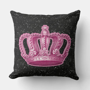 Roze Prinsessen Kroon Zwart Glitter Glans Kussen