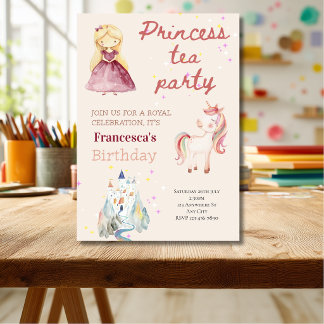 Roze Prinsessen Thee Feest verjaardagsuitnodiging Kaart