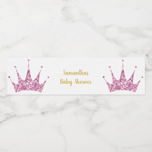 ROZE PRINSESSEN TIARA AANPASBARE WATERFLES ETIKET (Enkel label)