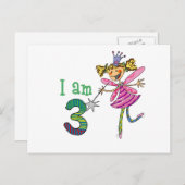 Roze prinsessenfee (leeftijd 3) briefkaart (Voorkant / Achterkant)