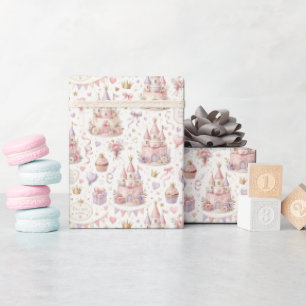 Roze Prinsessenkasteel 1e Verjaardag Inpakpapier