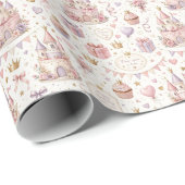 Roze Prinsessenkasteel 1e Verjaardag Inpakpapier (Rol Hoek)