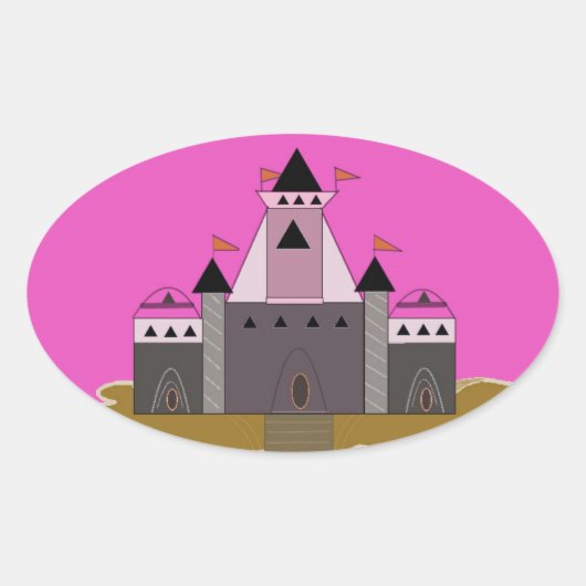 Roze Prinsessenkasteel Ovale Sticker (Voorkant)
