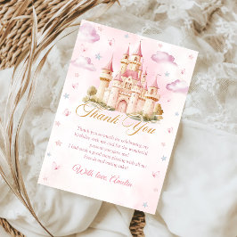 Roze Prinsessenkasteel Verjaardag Bedankt Kaart