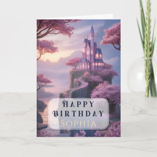 Roze Prinsessenkasteel Verjaardag Kaart (Voorkant)