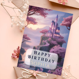 Roze Prinsessenkasteel Verjaardag Kaart