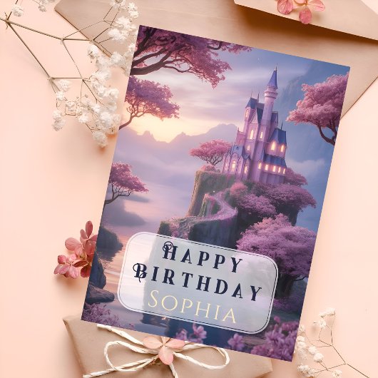Roze Prinsessenkasteel Verjaardag Kaart