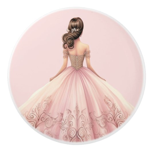 Roze prinsessenmeisje keramische knop (Voorkant)