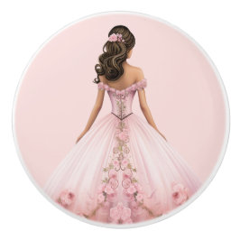 Roze prinsessenmeisje keramische knop
