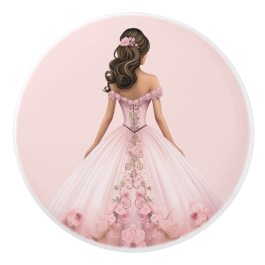 Roze prinsessenmeisje keramische knop (Voorkant)