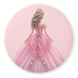 Roze prinsessenmeisje keramische knop