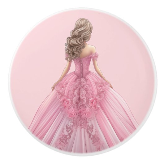 Roze prinsessenmeisje keramische knop (Voorkant)