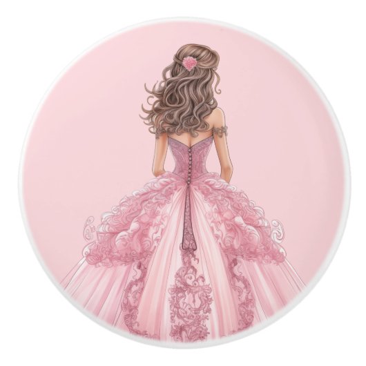Roze prinsessenmeisje keramische knop (Voorkant)