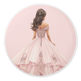 Roze prinsessenmeisje keramische knop