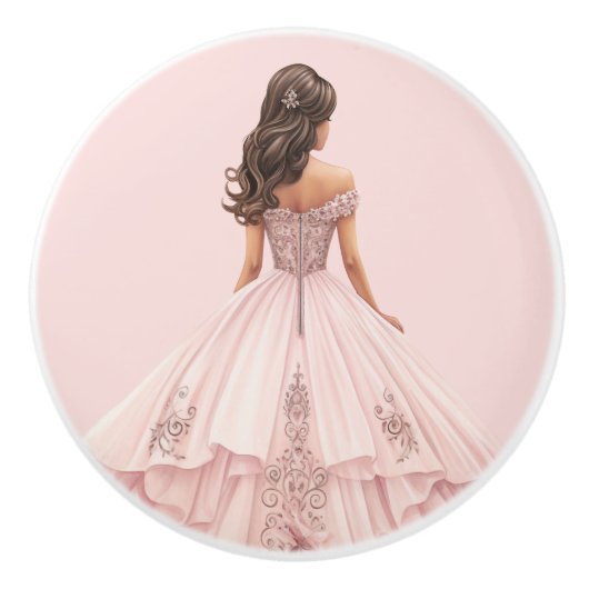 Roze prinsessenmeisje keramische knop (Voorkant)